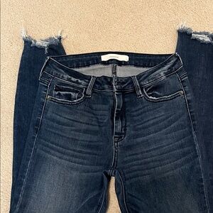 Women's Skinny Jeans in Dark Blue with Frayed Hem